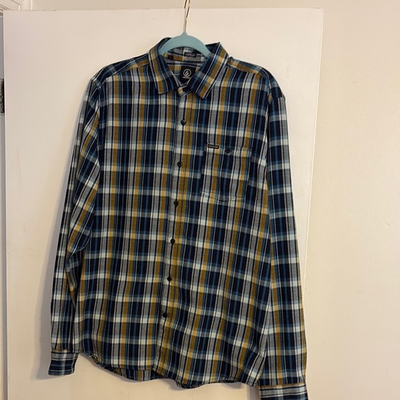 Volcom Men’s Blue and Yellow Casual Button Down Shirt Classic Fit. Size L - Picture 1 of 7